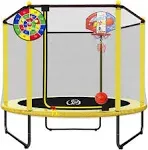 LANGXUN Trampoline for Kids, 5ft Mini Toddler Trampoline with Net, Basketball Hoop & Dart Board, Birthday Gifts for Boys & Girls, Baby Toddler Toys 2023 Upgrade Model (Hoop & Dart Trampoline)