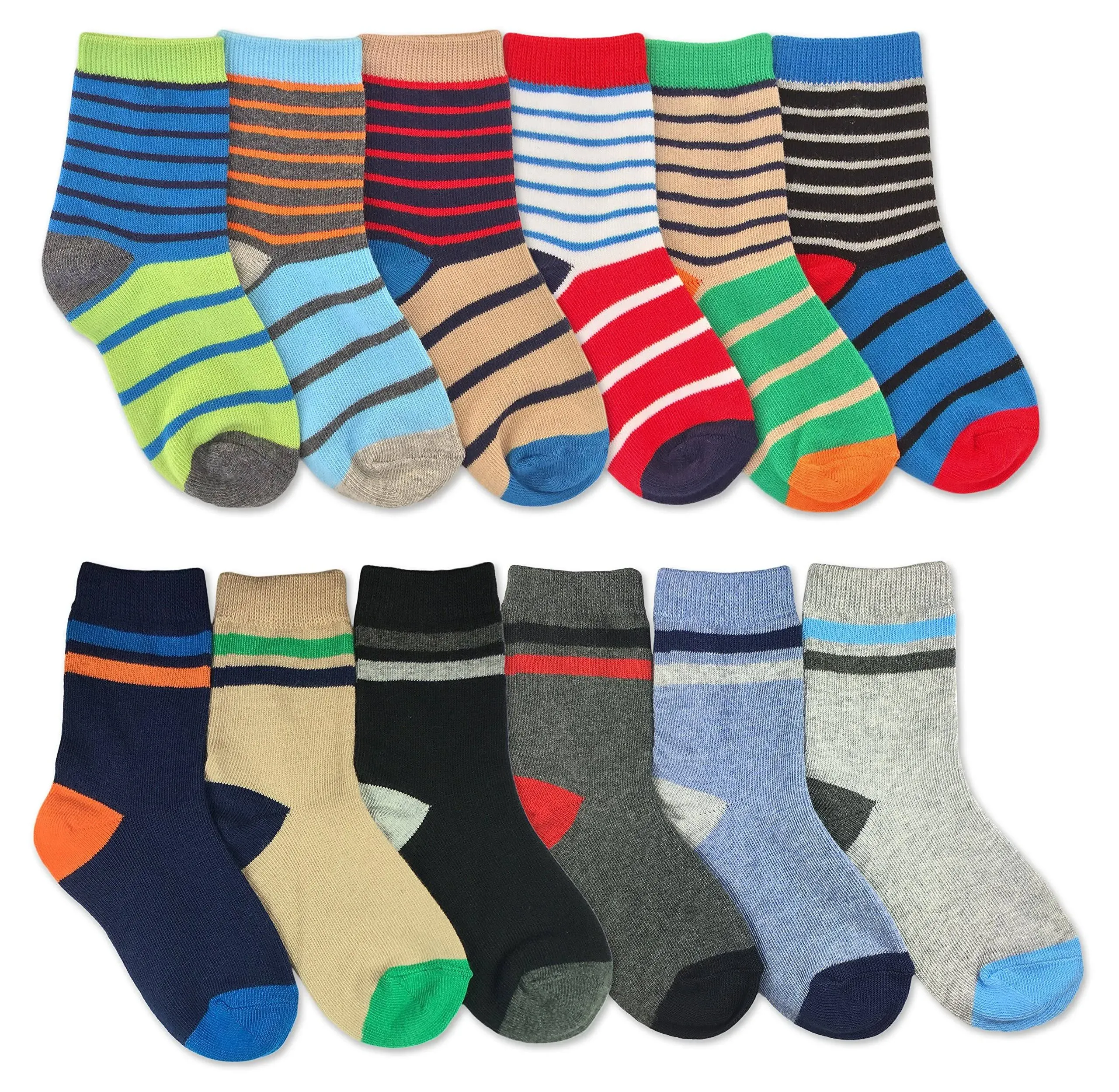 Jefferies Socks Boys Multicolored Stripe Fashion Variety Crew Socks 12 Pair Pack