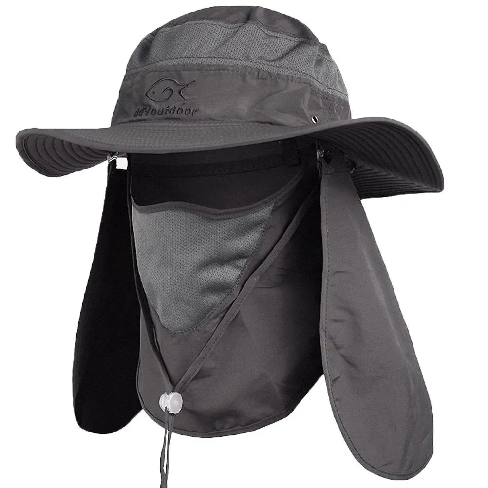 DDYOUTDOOR™ 07-281 Fashion Summer Outdoor Sun Protection Fishing Cap Neck Face Flap Hat Wide Brim (Dark Gray)