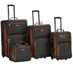 Rockland Journey Softside Upright Luggage Set,Expandable, Black/Gray, 4-Piece (14/19/24/28)