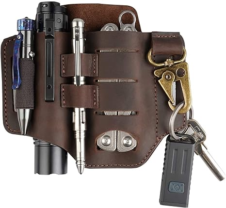 VIPERADE PJ16 Leather Sheath for Belt, Tool Leather Sheath for Knife, Knife Leather Sheath for men, Multitool Sheath for men, Flashlight Holster EDC Pocket Organizer with Key Holder