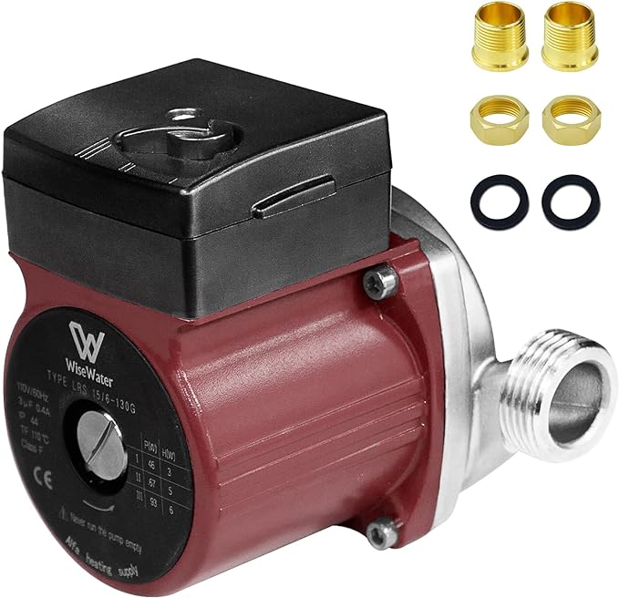 Wisewater 110V Hot Water Recirculating Pump, Stainless Steel Water Pressure Booster Pump, Quiet-running 3-Speed Water Circulation Pump Wi, Red