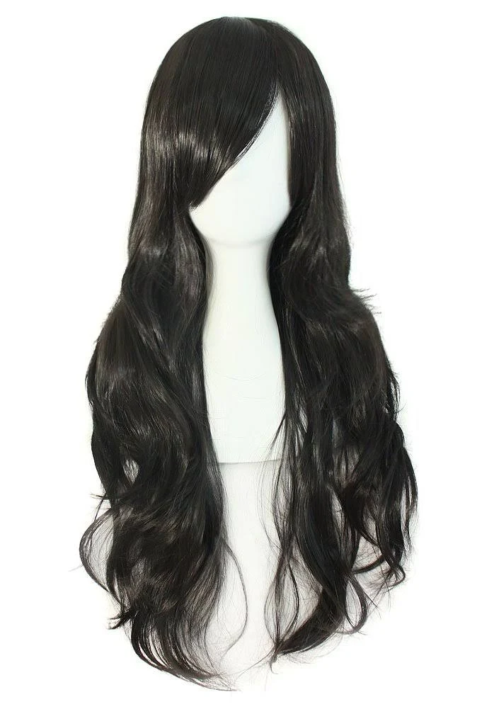 MapofBeauty 28" 70cm Long Curly Hair Ends Costume Cosplay Wig (Black)