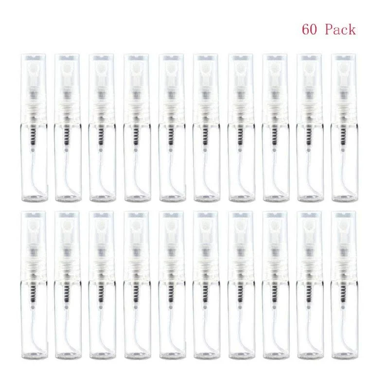 Mini Spray Bottle 5ml, Refillable Glass Spray Bottle, Glass Bottle Atomizer, Perfume Mouthwash Atomizer for Cleaning 5ml Refillable Container for Cleaning, Travel, Essential Oils, Perfume 60 Pcs, 5ml