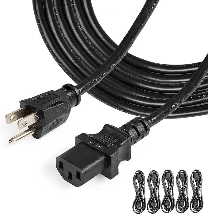 10 Ft Power Cord (NEMA 5-15P to C13)-18/3 Replacement Audio &amp; Video-5 Pack Black