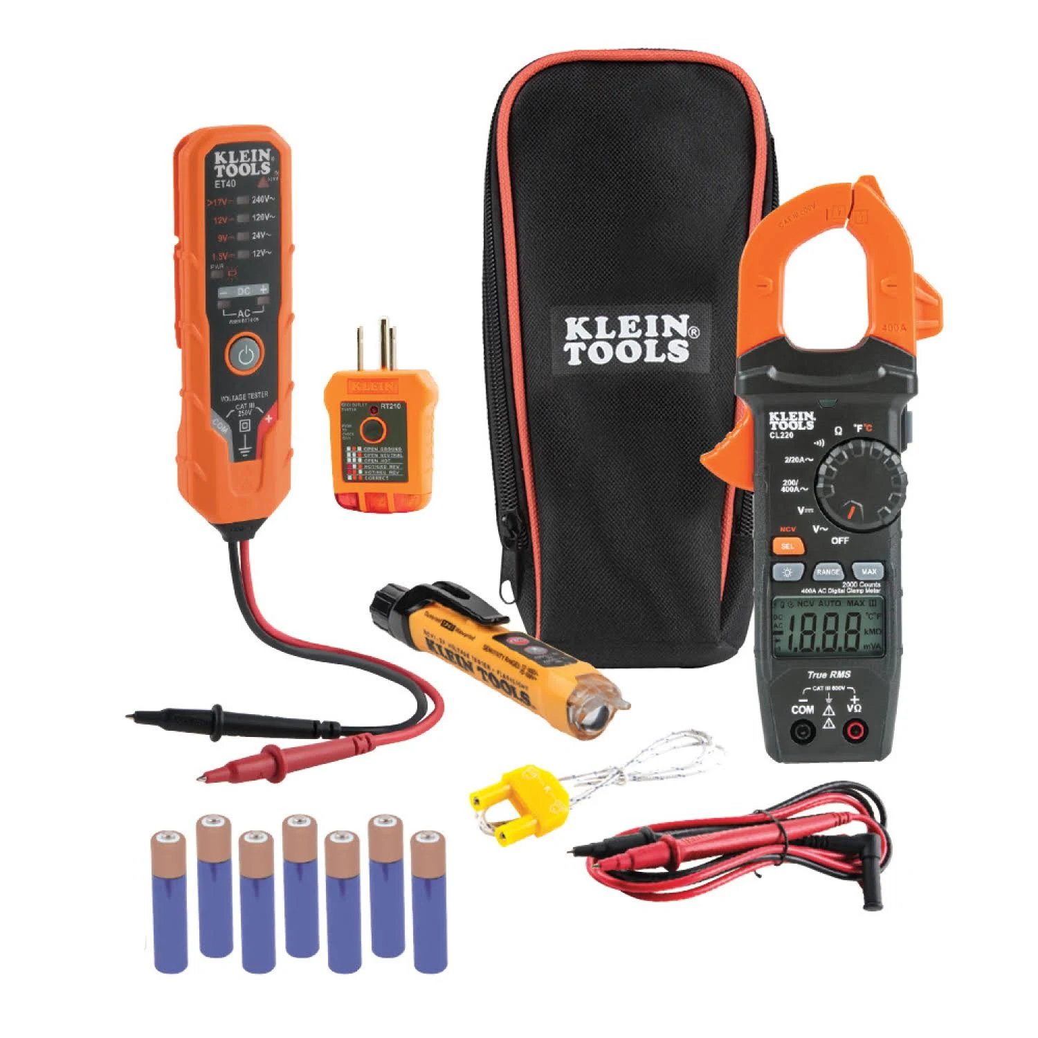 Klein Tools CL220VP Electrical Test Kit with Digital Clamp Meter, Non-Contact Voltage Tester, GFCI Outlet Tester, AC/DC Voltage Tester