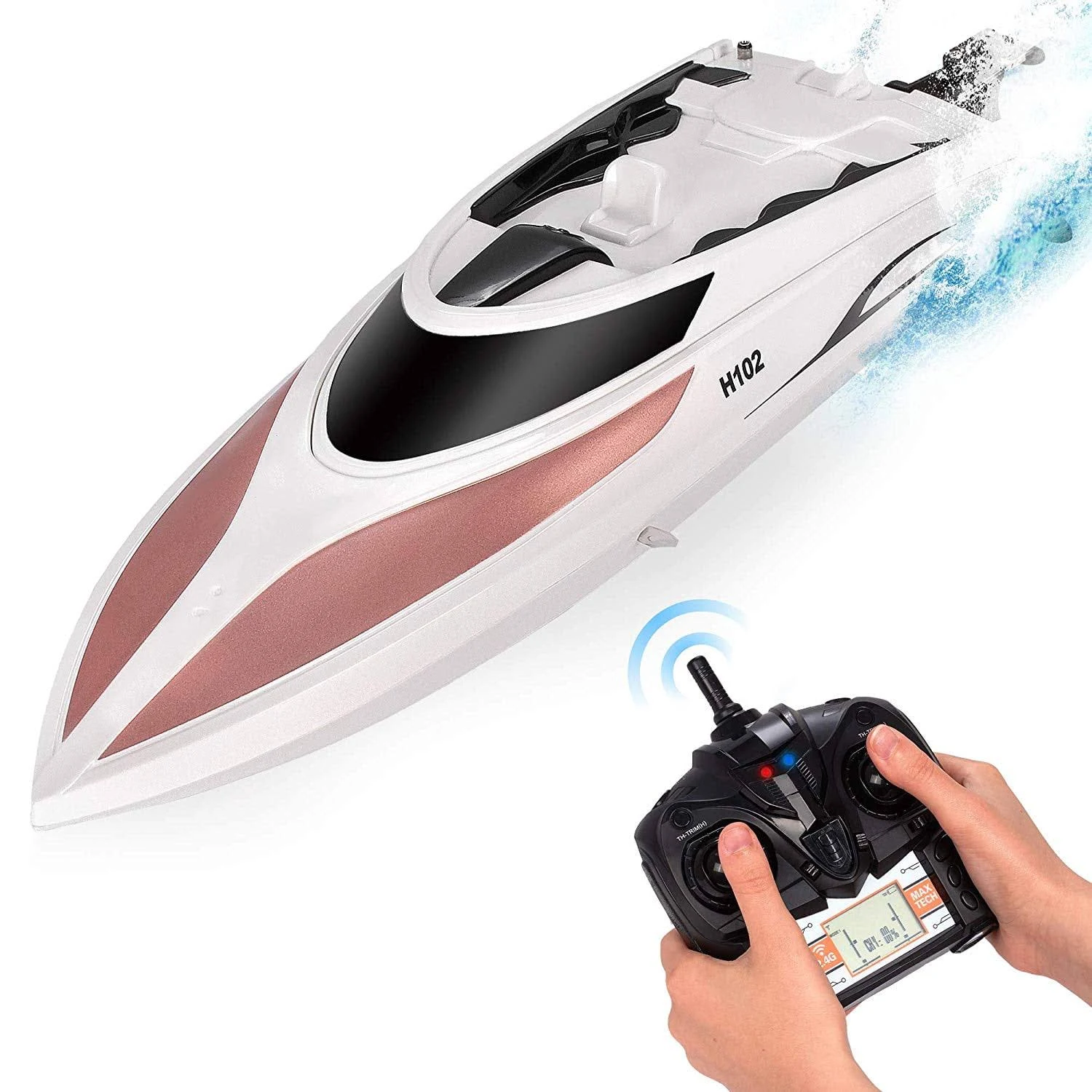 RC Boat - Remote Control Boat for Kids and Adults – 20 MPH Speed – Durable Structure – Innovative Features – Incredible Waves – Pool or Lake - 4 Channel Racing – 2.4 GHz Remote Control - H102 Model