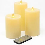 Luminara Realistic LED Flame Pillar Candles Set of 3 Ivory