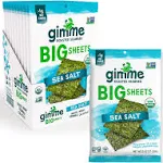 Gimme Seaweed - Sea Salt - Big Sheets - Organic Roasted Seaweed Sheets - Keto, Vegan, Gluten Free - Great Source of Iodine & Omega 3’s - Healthy On-The-Go Snack for Kids & Adults - (.92oz) - (Pack of 10)