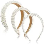 3 Pcs Pearl Headbands for Women White Bling Faux Rhinestones 