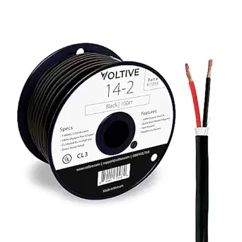 Voltive 14/2 Speaker Wire - 14 AWG/Gauge 2 Conductor - UL Listed in Wall (CL2/CL3) and Outdoor/In Ground (Direct Burial) Rated - Oxygen-Free Copper (OFC) - 100 Foot Spool - Black