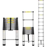 Telescoping Ladder, 12.5FT Aluminum Telescopic Extension Ladder with Non-Slip Feet, Multi-Purpose Collapsible Ladder for RV or Outdoor Work,330lbs Capacity