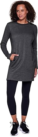 RBX Active Fleece Dress for Women, Breathable Cotton Blend Sweatshirt Dress, Crewneck Fleece Tunic Dress with Pockets