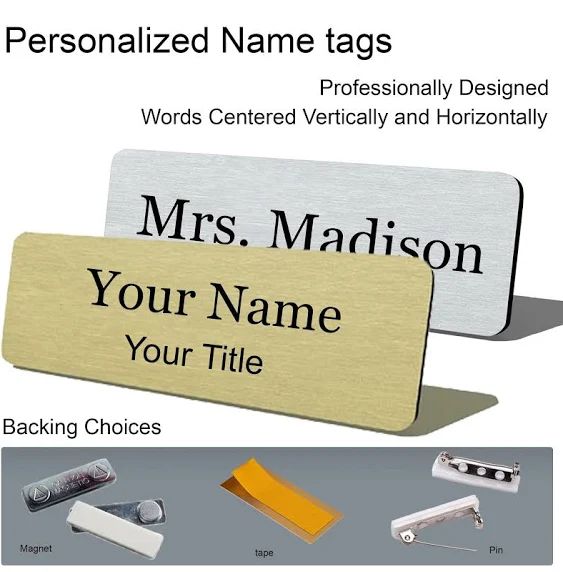 Business Name Tag/ID Badge Custom Engraved, Magnet, Pin, Screws or Tape - Size Choices - Lasercrafting Name Badges and Name Tags for Classroom, Business, Office