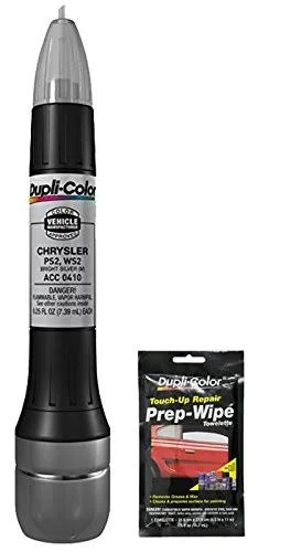 Dupli-Color ACC0410 Metallic Bright Silver Exact-Match Scratch Fix All-in-1 Touch-Up Paint for Chrysler Vehicles (PS2) Bundle with Prep Wipe Towelette (2 Items)