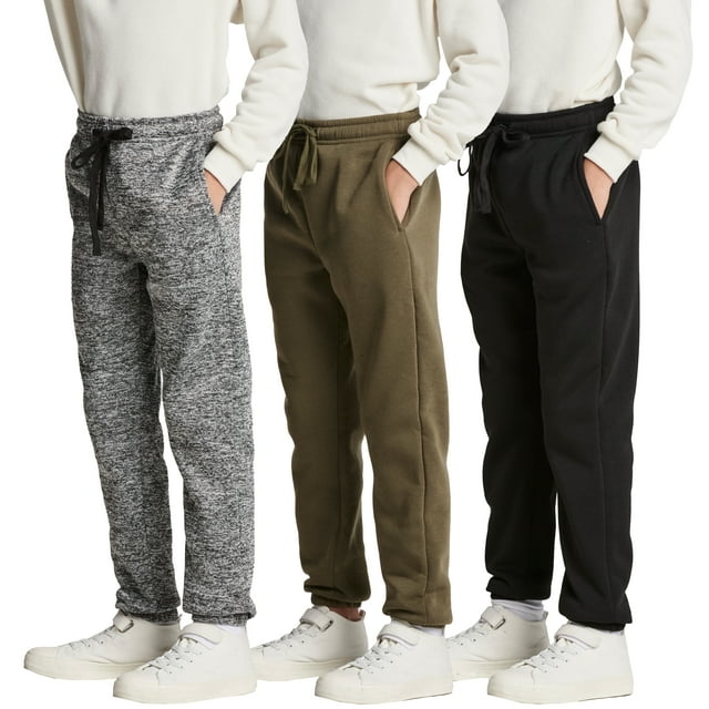 Real Essentials 3 Pack: Boys Tech Fleece Jogger Active Sweatpants with Pockets - Youth Soft Athletic Joggers (Size 6-24)