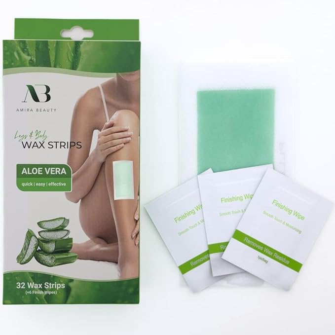 Amira Beauty Body Waxing Strips Aloe Vera Pre Applied Ready to Use 64 Count 