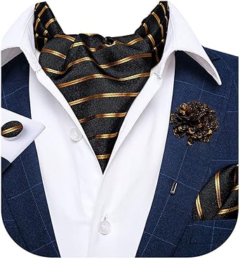 DiBanGu 4 PCS Ascot Ties for Men,Jacquard Cravat Ascot Tie Pocket Square Cufflinks with Floral Lapel Pin