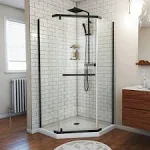 DreamLine Dl-6030-09 Prism 36 in. x 74 3/4 in. Frameless Neo-Angle Pivot Shower Enclosure in Satin Black with White Base Kit