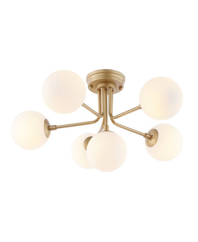 Jonathan Y Olivier Parisian 24" 6-Light Globe Modern Industrial Iron Bistro LED Semi Flush Mount - Gold