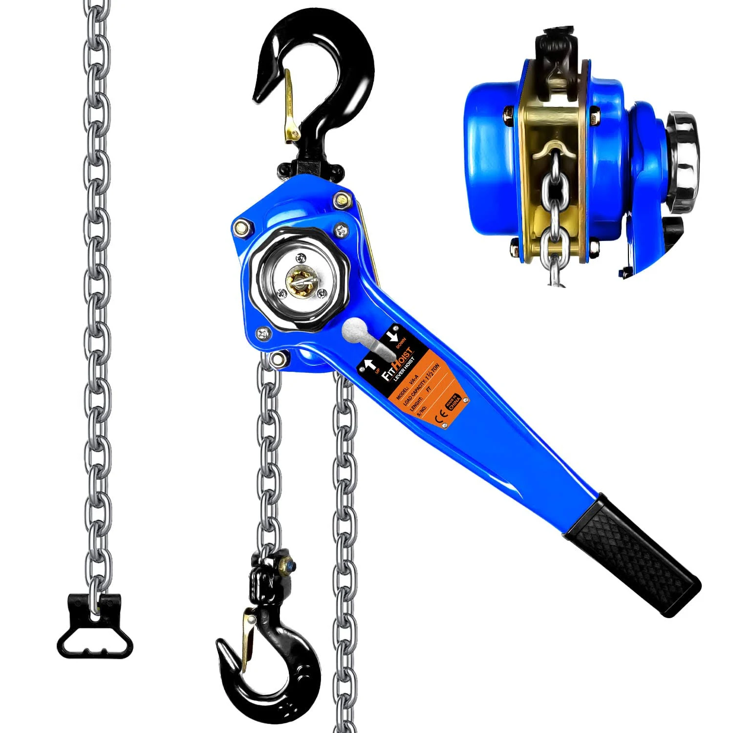 Lever Chain Hoist 3300LBS Capacity 10FT Manual Ratchet Chain Puller Hoist with 2 Hooks for Open-Air and Unpowered Operations (3300LBS 10FT)