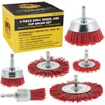 Dura-Gold 6 PC Abrasive Filament Nylon Bristle Drill Wheel and Cup Brush Set, 1/4" Drill Shank, Sanding Scuffing, Remove Rust, Paint Bed Liner Coating