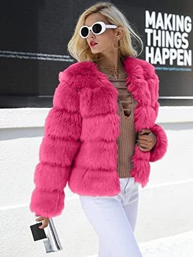 Simplee Women Luxury Winter Warm Fluffy Faux Fur Short Coat Jacket Parka Outwear