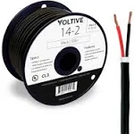 Voltive 14/2 Speaker Wire - 14 AWG/Gauge 2 Conductor - UL Listed in Wall (CL2/CL3) and Outdoor/In Ground (Direct Burial) Rated - Oxygen-Free Copper (OFC) - 100 Foot Spool - Black