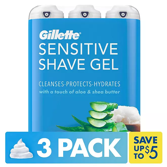 Gillette Sensitive Shave Gel with Aloe & Shea Butter, 7 Ounce (Pack of 3)