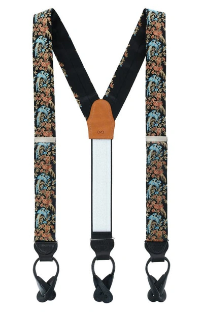 Men's Birds Of Prosperity Silk Suspender Braces In Black