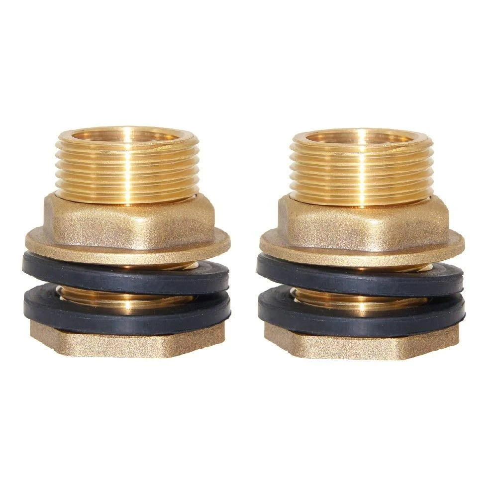 Joywayus 2pcs 3/4" Female 1" Male Soild Brass Water Tank Connector Bulkhead Tank Fitting With 2 Rubber Ring Stablizing