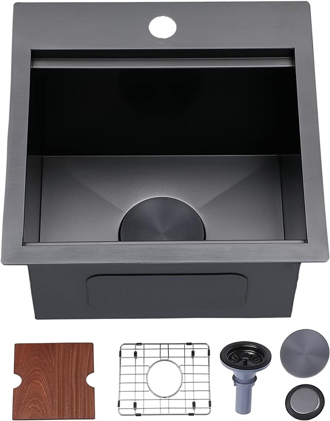 Black Stainless Steel 15 in. Single Bowl Drop-In Kitchen Sink