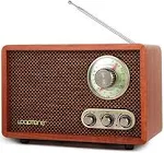 LoopTone USB SD Multifunction AM FM Vintage Radio with Bluetooth Speaker,Retro Wood Table Radio for Kitchen Living Room with Rotary Knob Brown