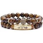 BOMAIL 8mm Tiger Eye Stone Beads Bracelet Elastic Natural Stone Yoga Bracelet for Women Men