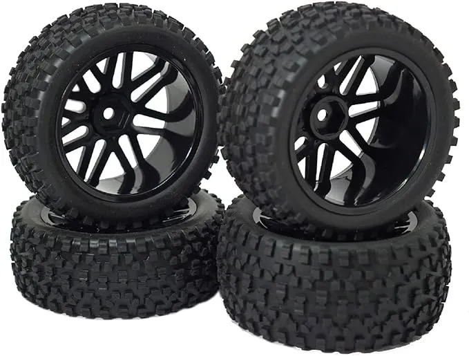 12mm Hex Wheel Rims Mesh Shape Rubber Tires with Sponge 88mm/3.46" Replacement for 1/10 RC Off-Road Car Truck Monster,Black