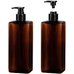 Shower Pump Bottles, Yebeauty 2pcs 17oz 500ml Empty Refillable Pump Bottle Lotion Soap Dispenser Liquid Container Plastic Soap Dispenser for Shampoo Kitchen,Bathroom Body Wash, Amber