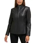 Cole Haan Women's Fully Lined Wing Collar Leather Coat