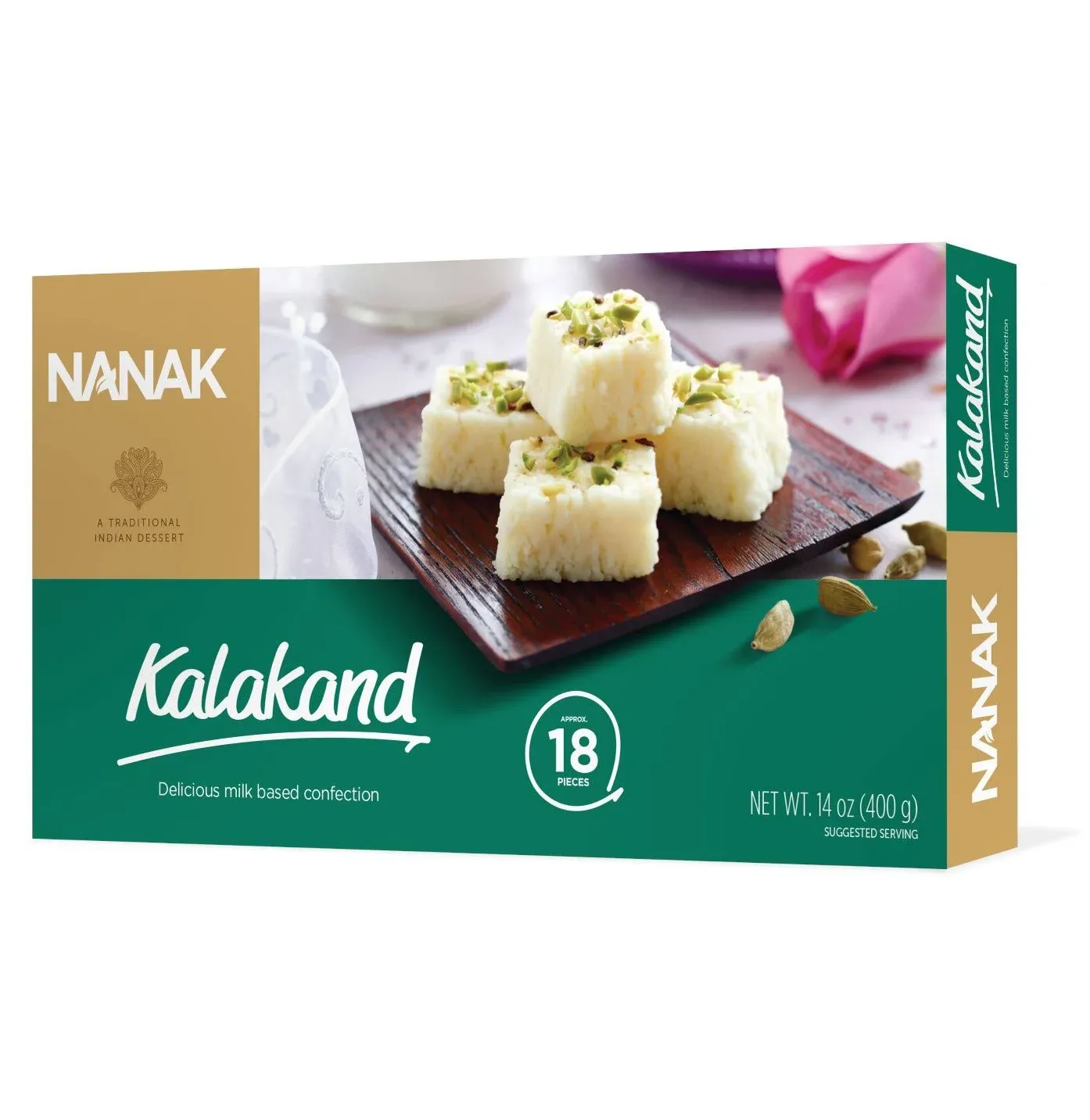 Nanak Kalakand (Milk Fudge) 400g 18 pcs 14oz Indian Delicacy Sweets Gift Box for Diwali, Eid, Navratri, Holi, Rakhi