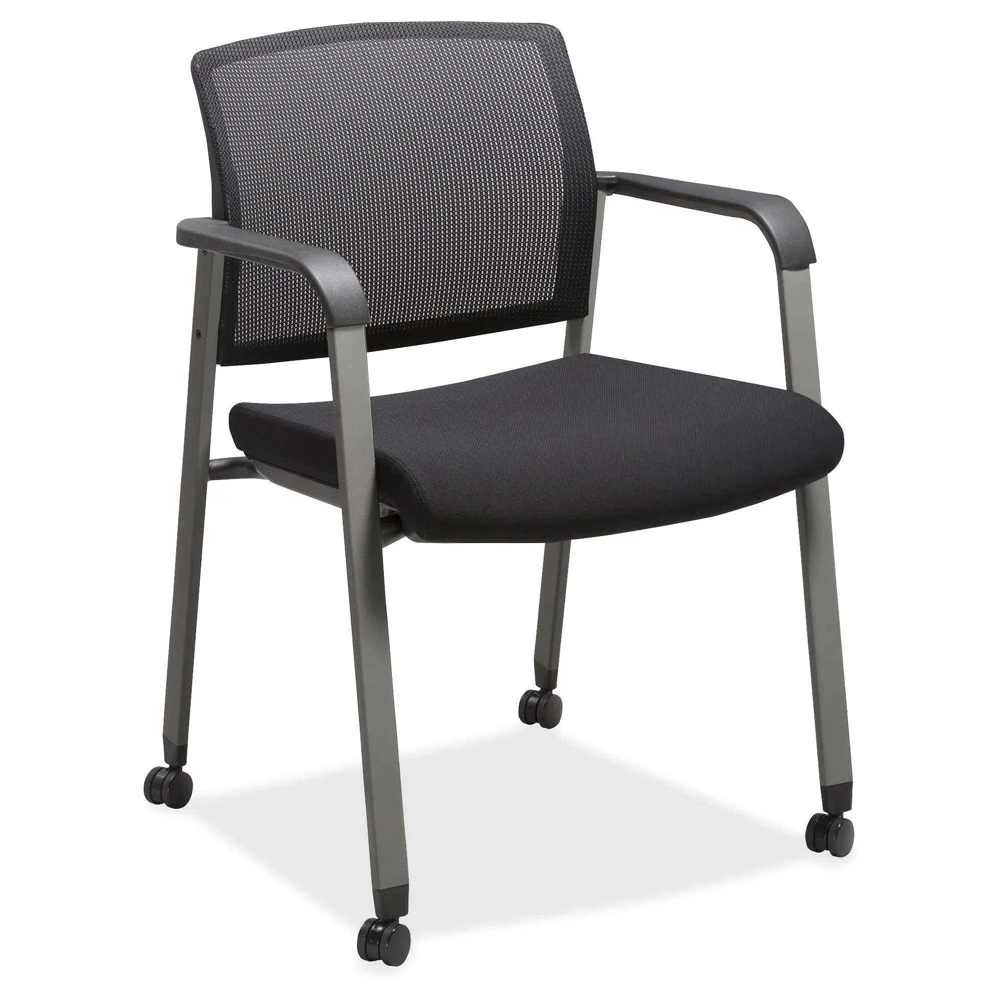 Lorell Mesh Back Guest Chairs with Casters - Black Fabric Seat - High Back - Square Base - 1 Each