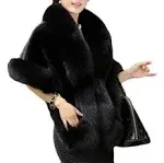 Old Dird Old Dlrd Women's Winter Faux Fur Coat Wedding Bride Cloak Cape Shawl for Evening Party (Black)