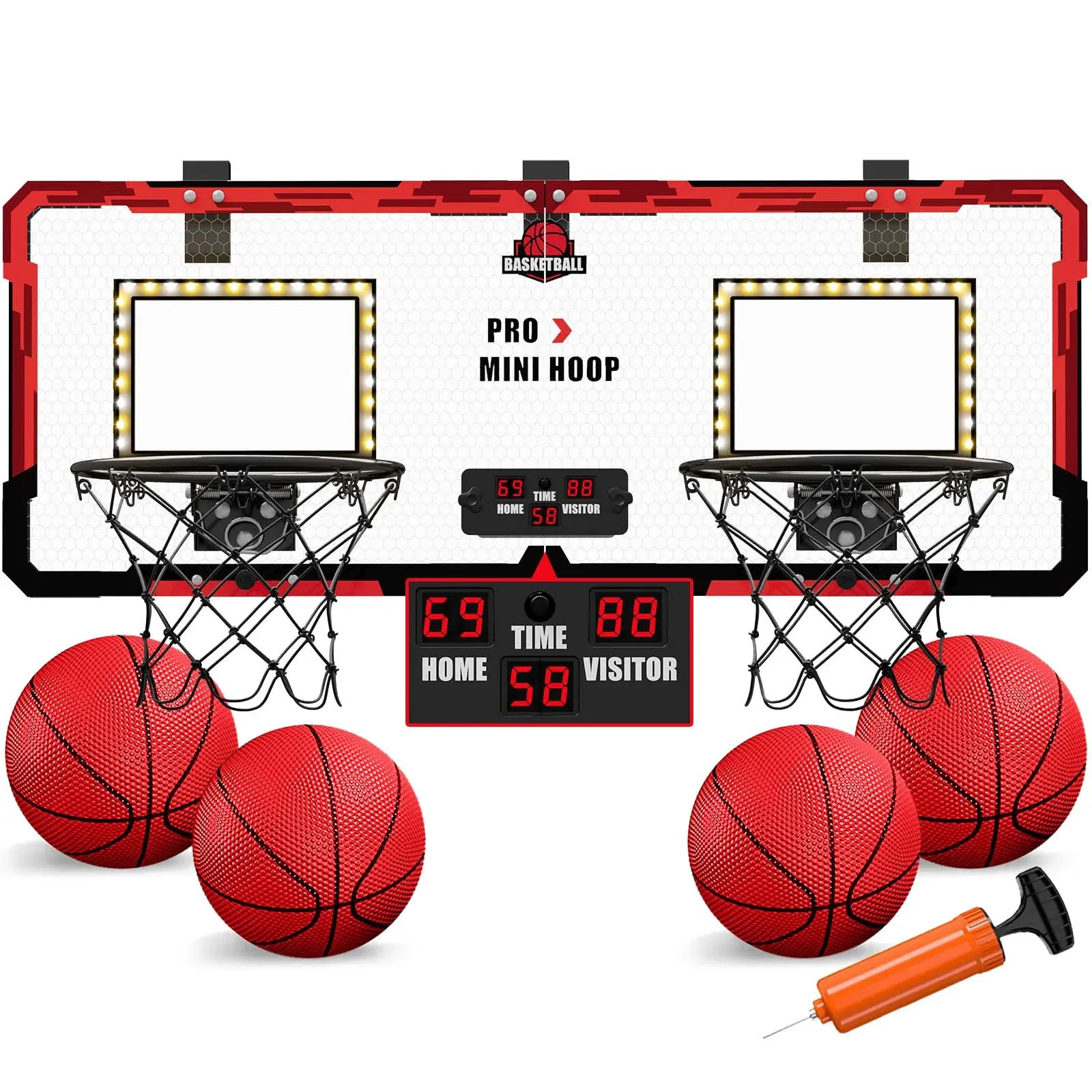 2 Player Basketball Game, Dual Shot Over The Door Mini Basketball Hoop Indoor with Scoreboard, Basketball Toy Gifts for Kids Boys Girls Adults, Suit for Bedroom/Office/Outdoor/Pool, Black