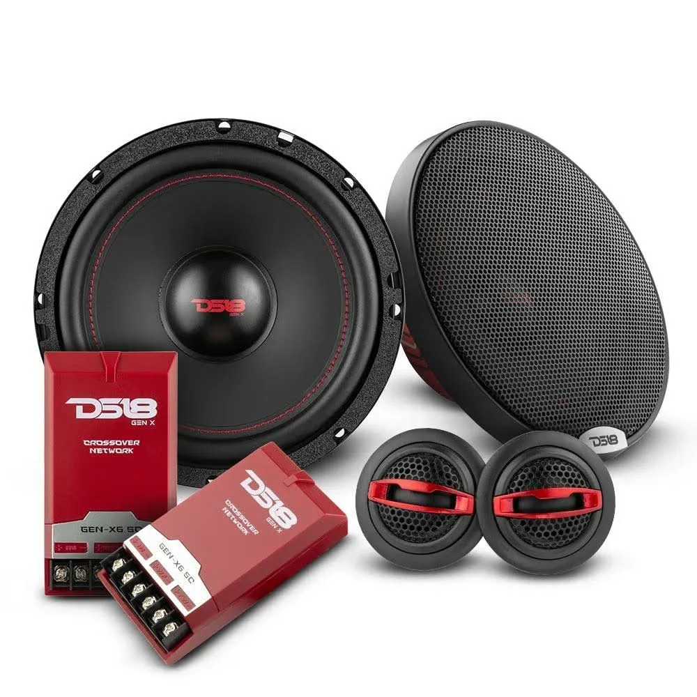 DS18 GEN-X6.5C 6.5" 2-Way Component Speaker System with 2 x 6.5 MID Bass Woofers, 2 x Tetoron Dome Neodymium Tweeters, and 2 x Passive Crossovers Car Audio Sound Quality Speaker Set