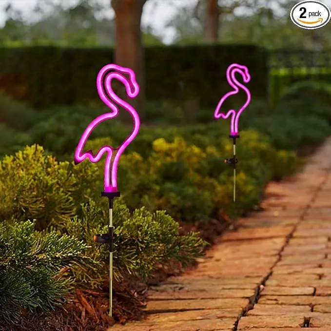 Flamingo Solar Garden Stake Lights, Set of 2 Outdoor Solar Pathway Light for L