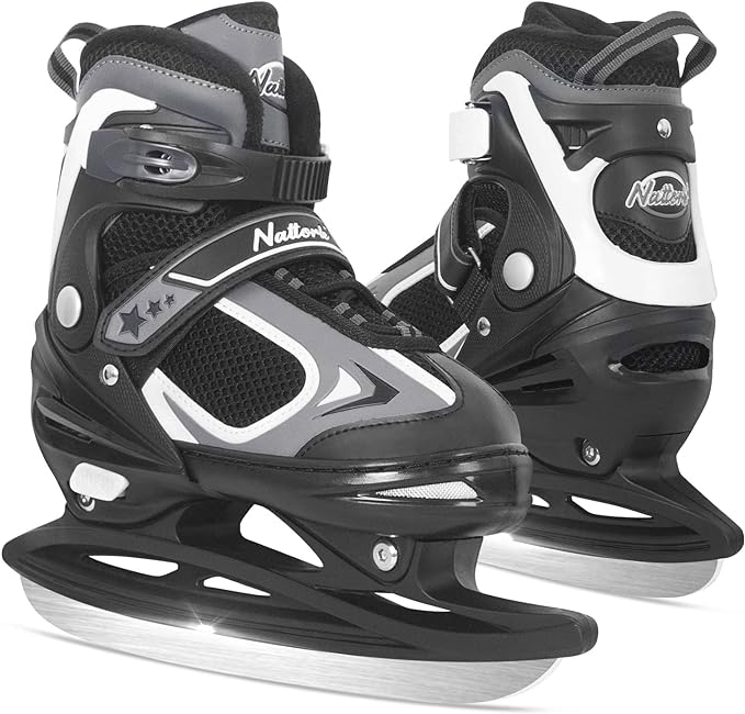 Nattork Adjustable Ice Skates - Black Medium (1-4)