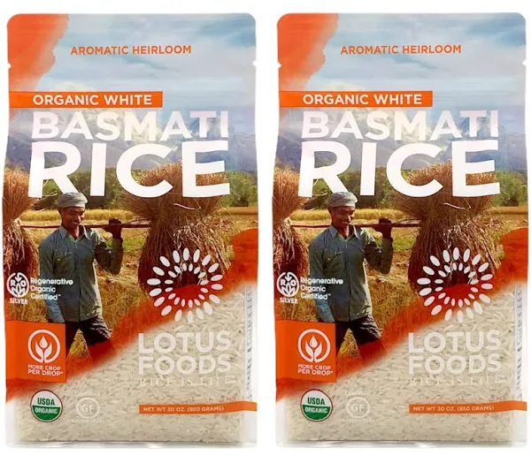 Lotus Foods Organic Premium White Dehraduni Basmati Rice, 30 Ounce, 2 Count