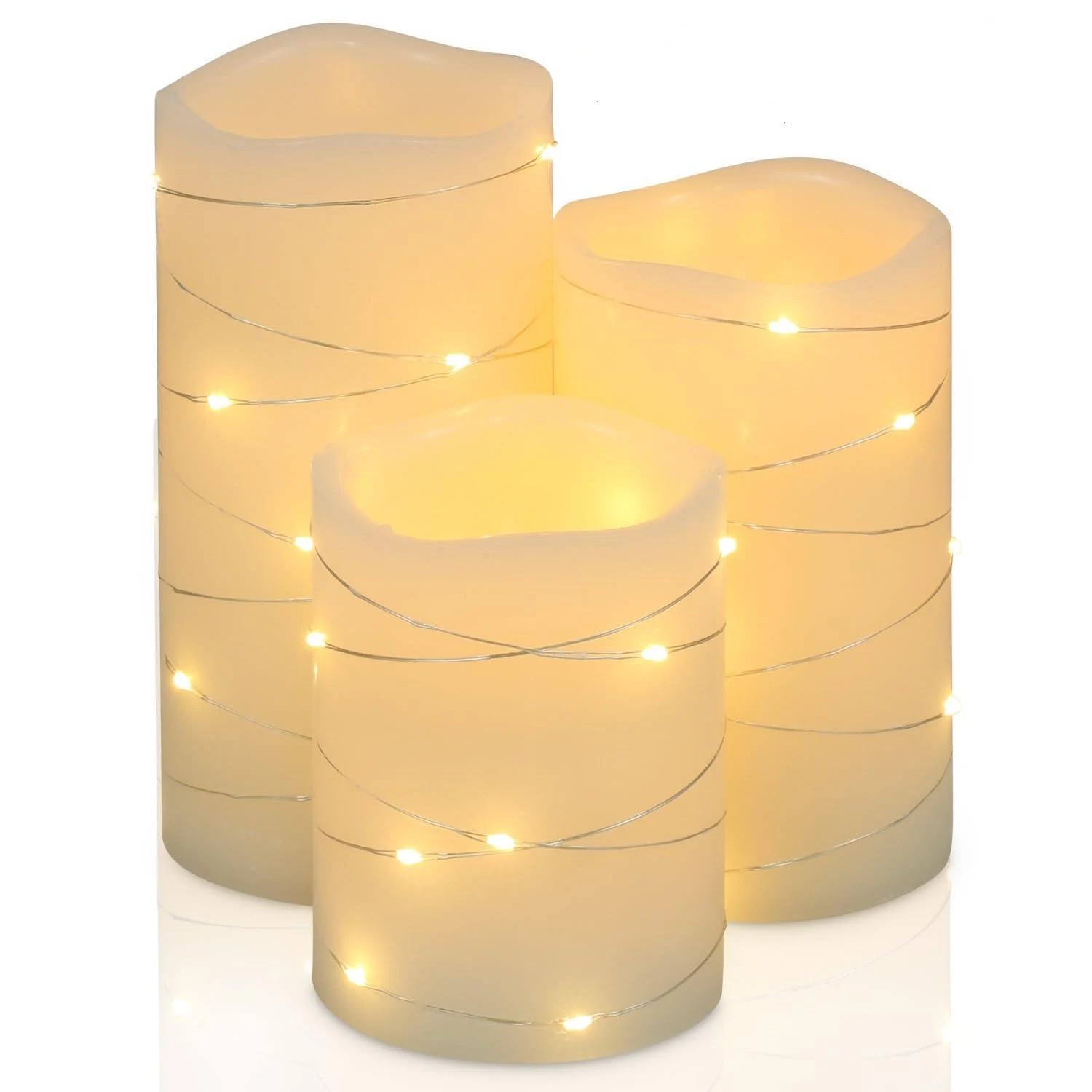 Flameless LED Candles: Set of 3 Ivory Pillar Candles Timer (3&#034;x4&#034;/5&#034;/6&#034;) L3.7