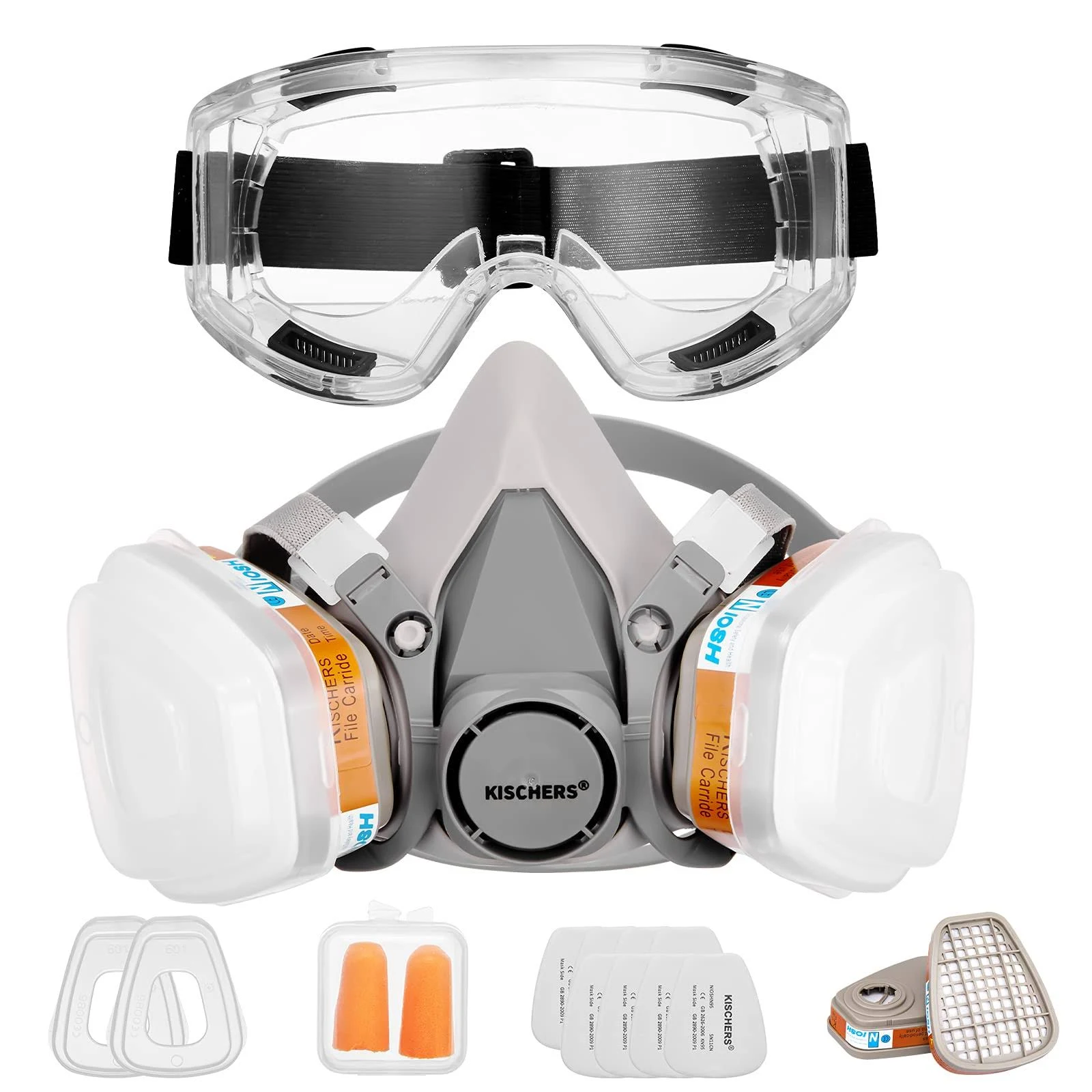 KISCHERS Reusable Half Facepiece and Anti-Fog Safety Goggle Set Against Dust/Organic Vapors/Smells/Fumes/Sawdust/Asbestos Suitable for Painting