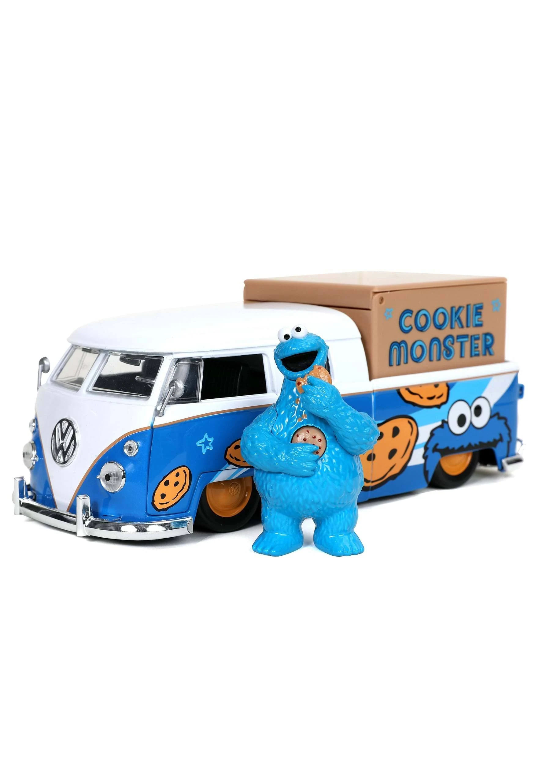 Jada 31751 1-24 Scale TV Series 1962 Volkswagen Pickup Bus with Cookie Monster Figurine & Sound Sesame Street Diecast Model Car