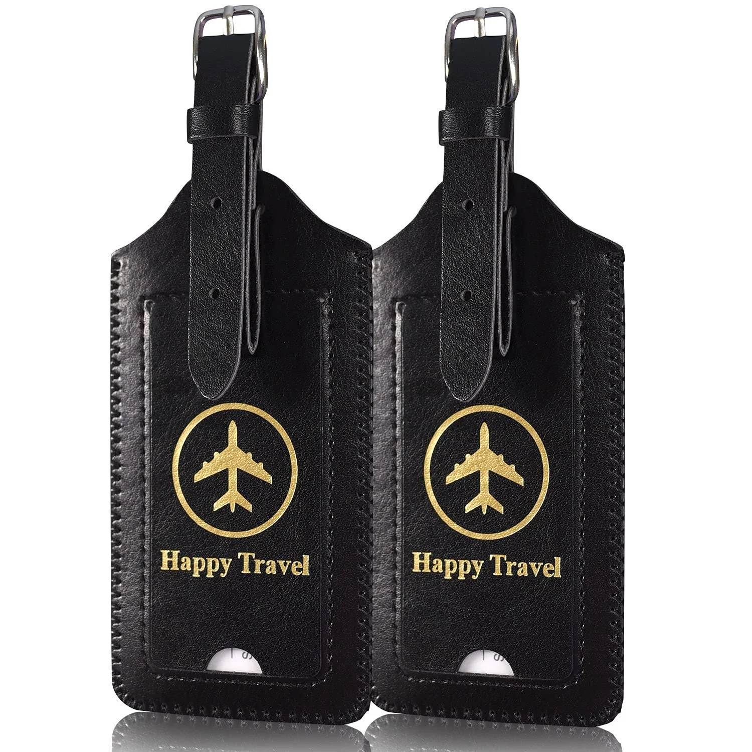 Luggage Tags 2 Pack ACdream Leather Case Bag Travel Pieces Set Black