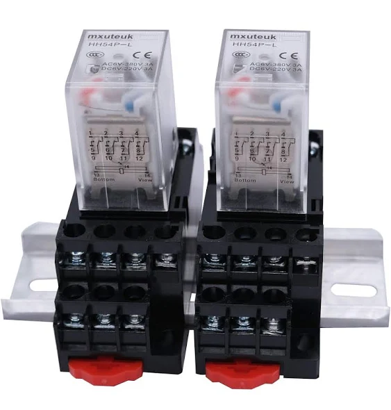 mxuteuk 2pcs HH54P DC 12V Coil 14 Pin 3A 4PDT LED Indicator Electromagnetic Power Relay, with Base, with DIN Rail Slotted Aluminum